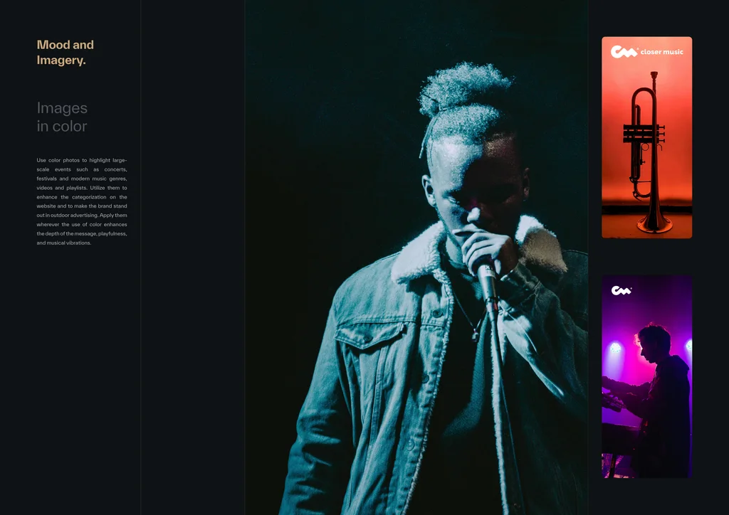 Closer Music brand book: the mood of the color photography