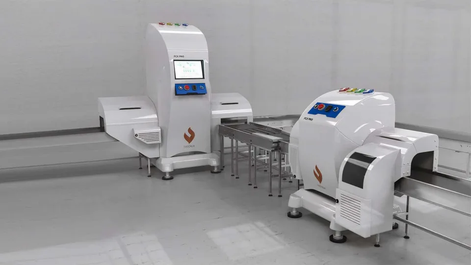 Render of two prototype X-ray scanners with Firecrux X-Ray QC on a processing line